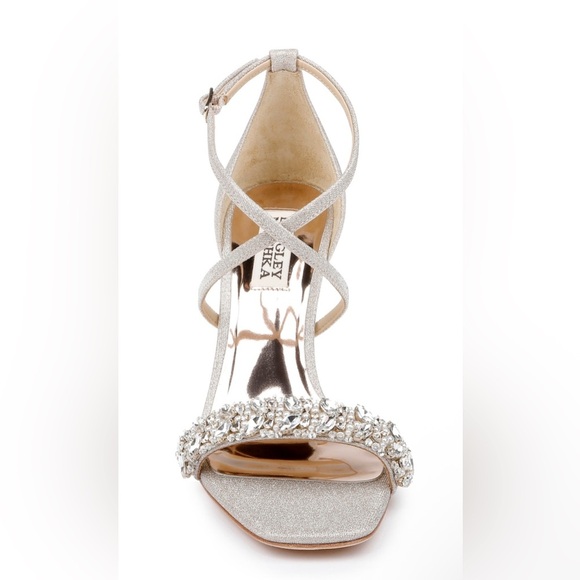 Badgley Mischka Nala Silver Curvy Strappy Stiletto Heels- Size 8.5 - Picture 3 of 9